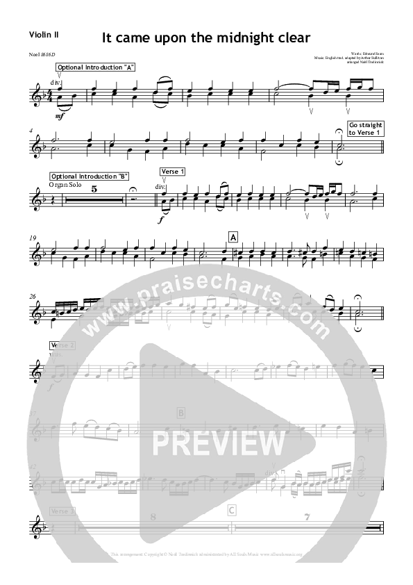 It Came Upon A Midnight Clear Violin 2 (All Souls Music)