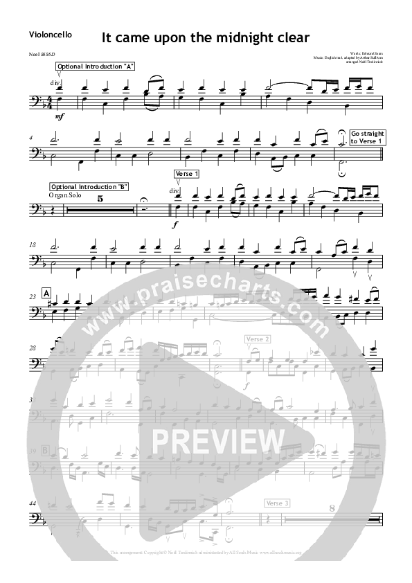 It Came Upon A Midnight Clear Violincello (All Souls Music)
