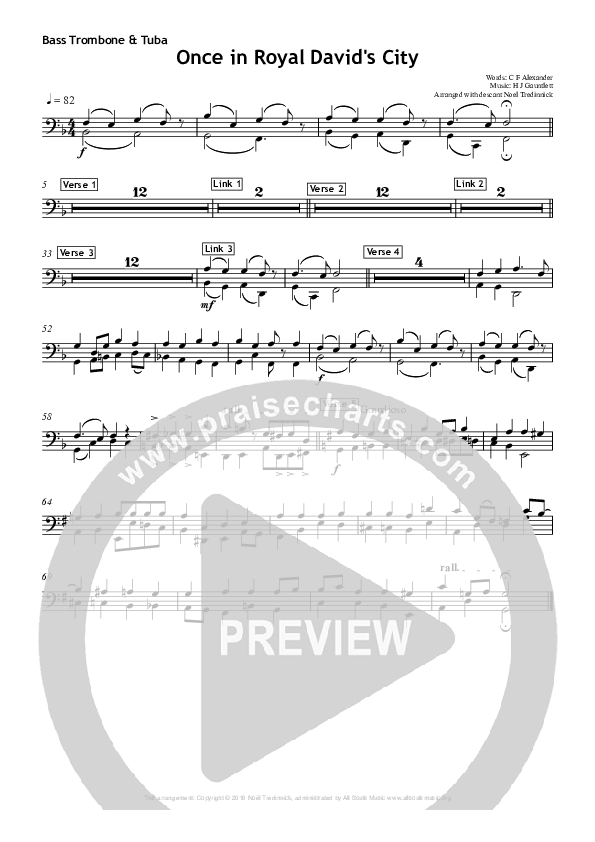 Once In Royal David's City Bass Trombone (All Souls Music)