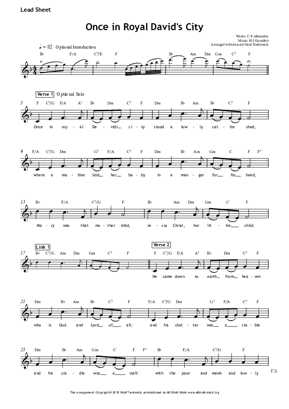 Once In Royal David's City Lead Sheet (All Souls Music)
