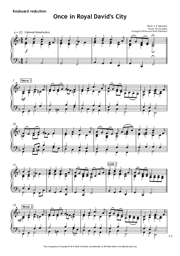 Once In Royal David's City Synth (All Souls Music)