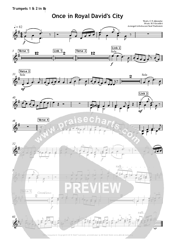 Once In Royal David's City Trumpet 1,2 (All Souls Music)