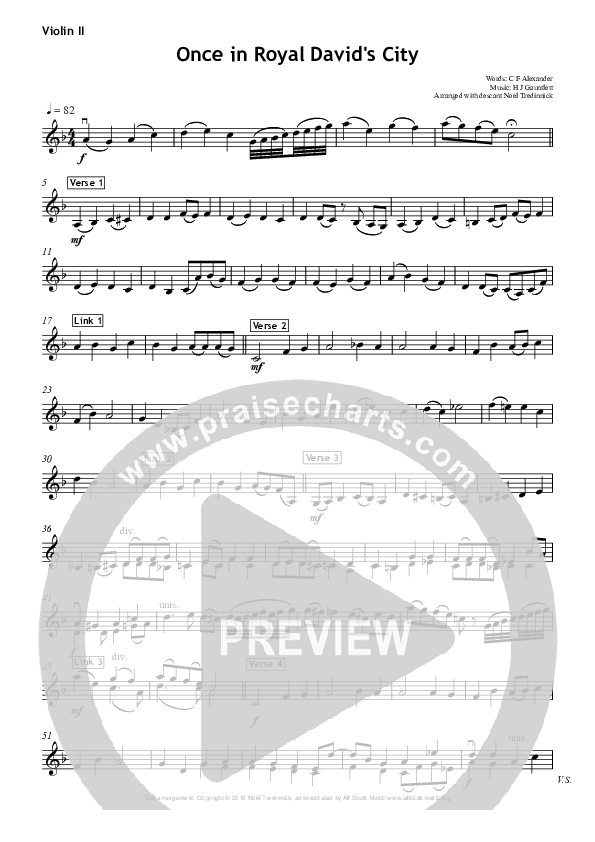 Once In Royal David's City Violin 2 (All Souls Music)