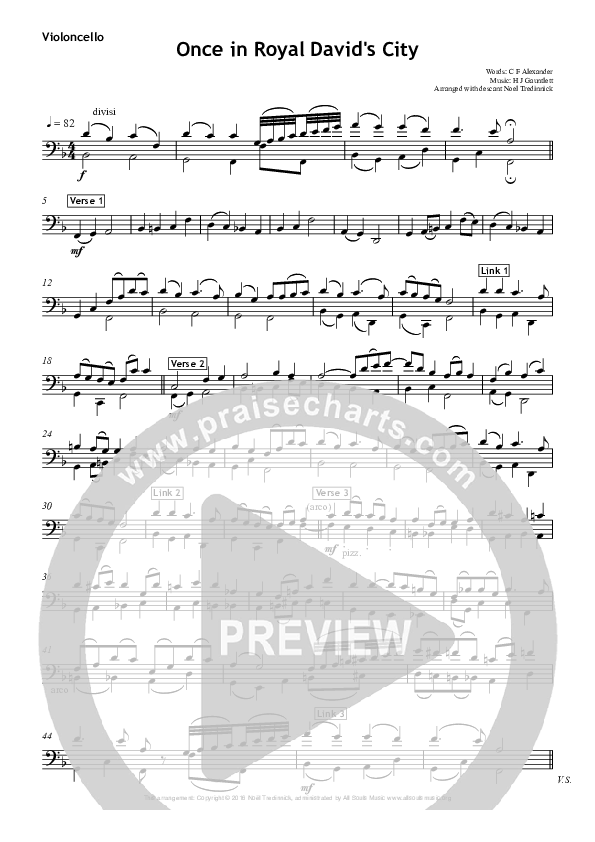 Once In Royal David's City Violincello (All Souls Music)