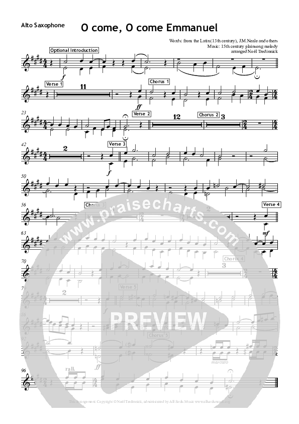O Come O Come Emmanuel Alto Sax (All Souls Music)