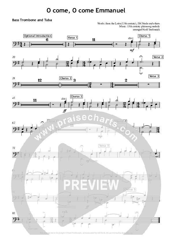 O Come O Come Emmanuel Bass Trombone (All Souls Music)