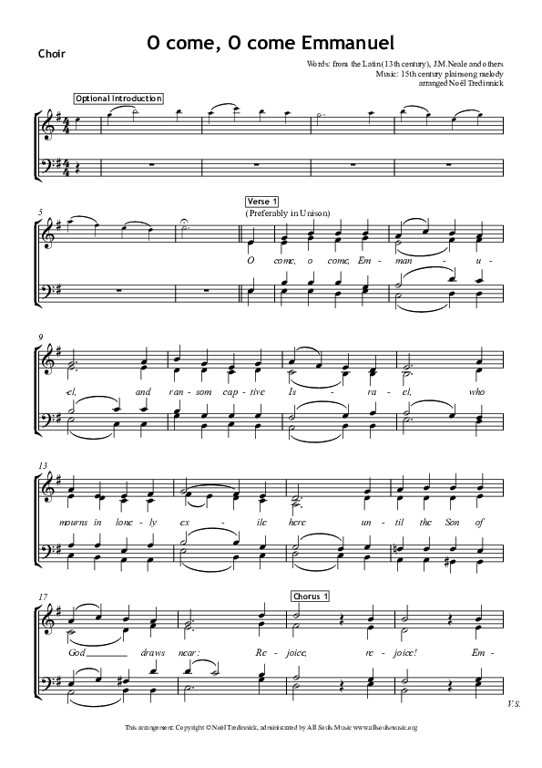 O Come O Come Emmanuel Choir Sheet (SATB) (All Souls Music)