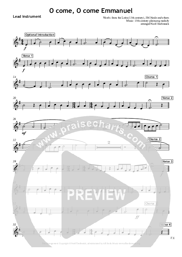 O Come O Come Emmanuel C Instruments (All Souls Music)
