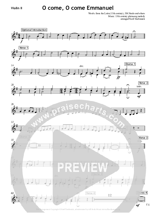 O Come O Come Emmanuel Violin 1/2 (All Souls Music)