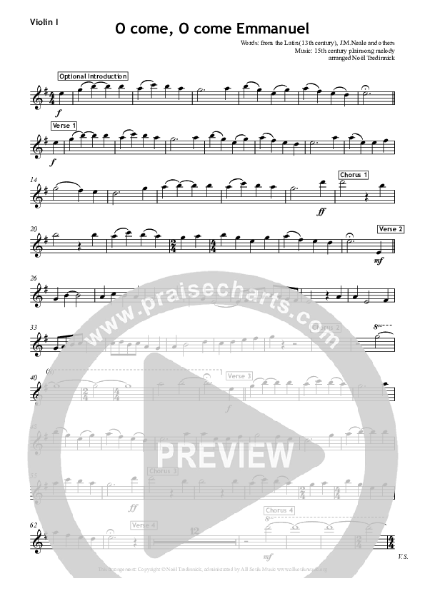 O Come O Come Emmanuel Violin 1 (All Souls Music)