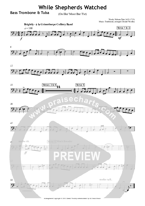 While Shepherds Watched Bass Trombone (All Souls Music)
