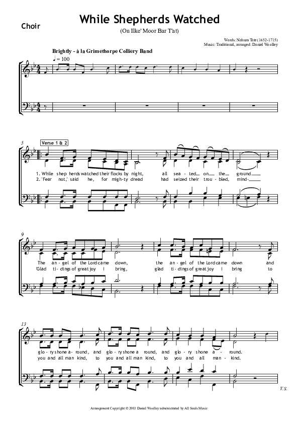 While Shepherds Watched Choir Sheet (SATB) (All Souls Music)