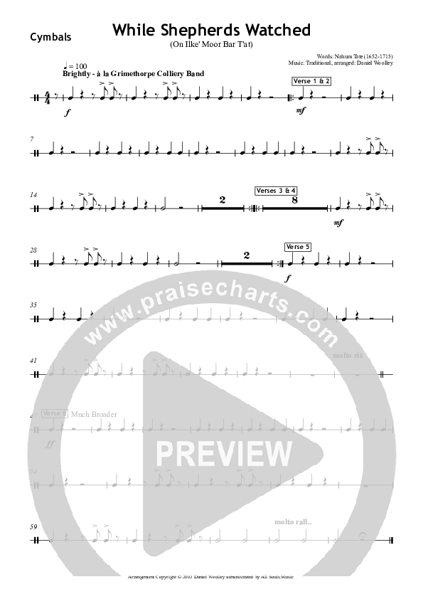 While Shepherds Watched Cymbals (All Souls Music)