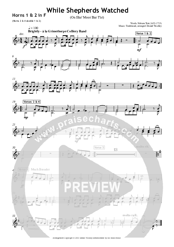 While Shepherds Watched French Horn 1/2 (All Souls Music)