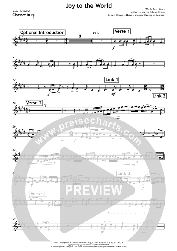 Joy To The World Clarinet (All Souls Music)