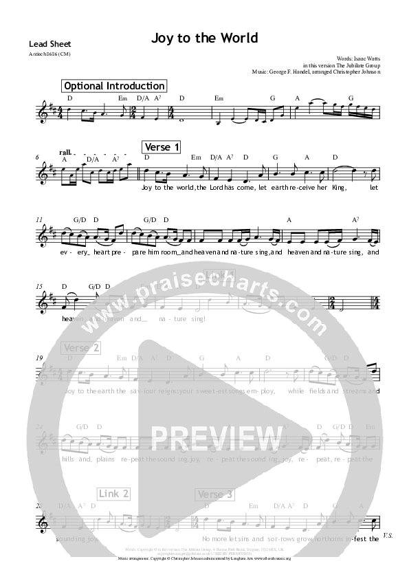 Joy To The World Lead Sheet (All Souls Music)