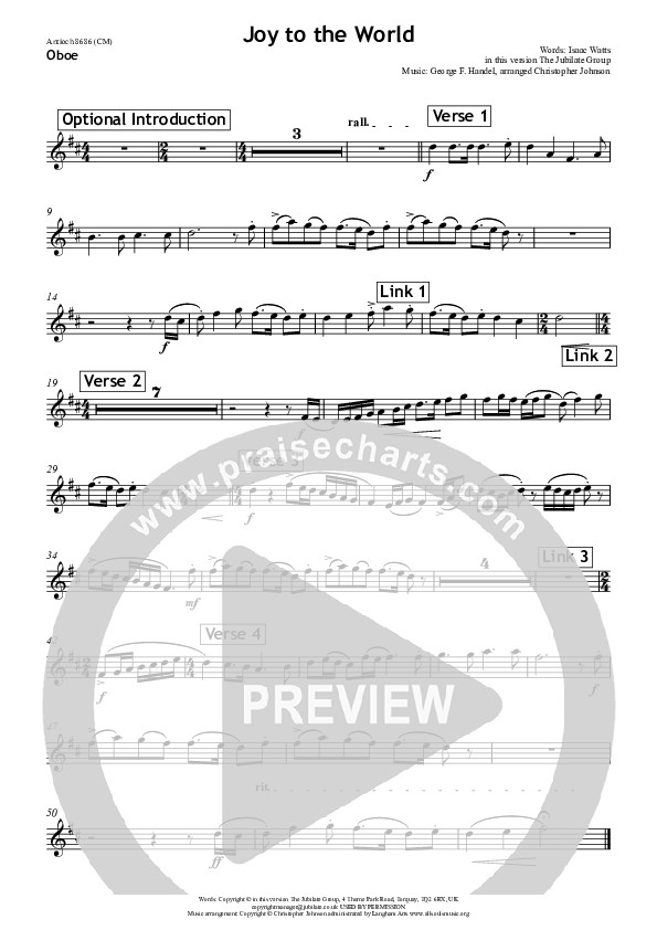 Joy To The World Oboe (All Souls Music)
