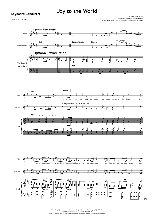 Joy To The World Piano/Vocal (All Souls Music)