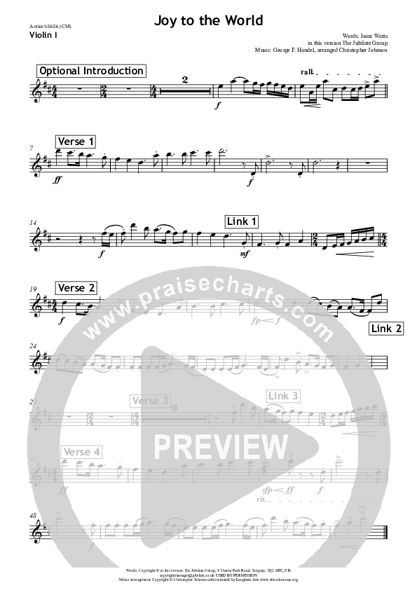 Joy To The World Violin 1 (All Souls Music)