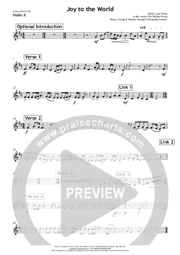 Joy To The World Violin 2 (All Souls Music)