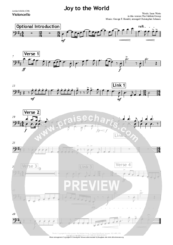 Joy To The World Violincello (All Souls Music)