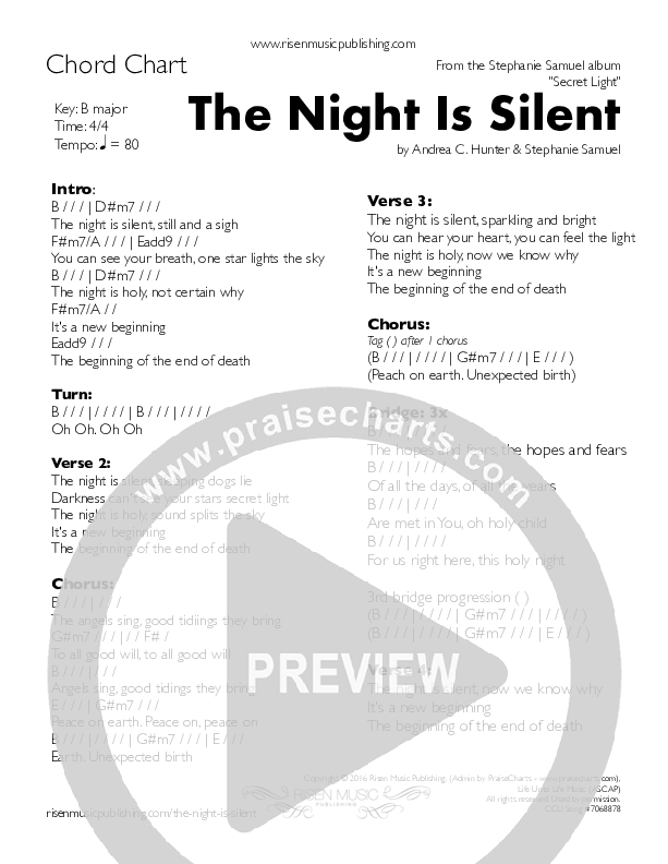 The Night is Silent  Chords & Lyrics (Stephanie Samuel)