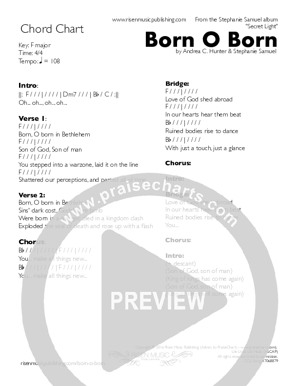 Born O Born (In Bethlehem) Chords & Lyrics (Stephanie Samuel)