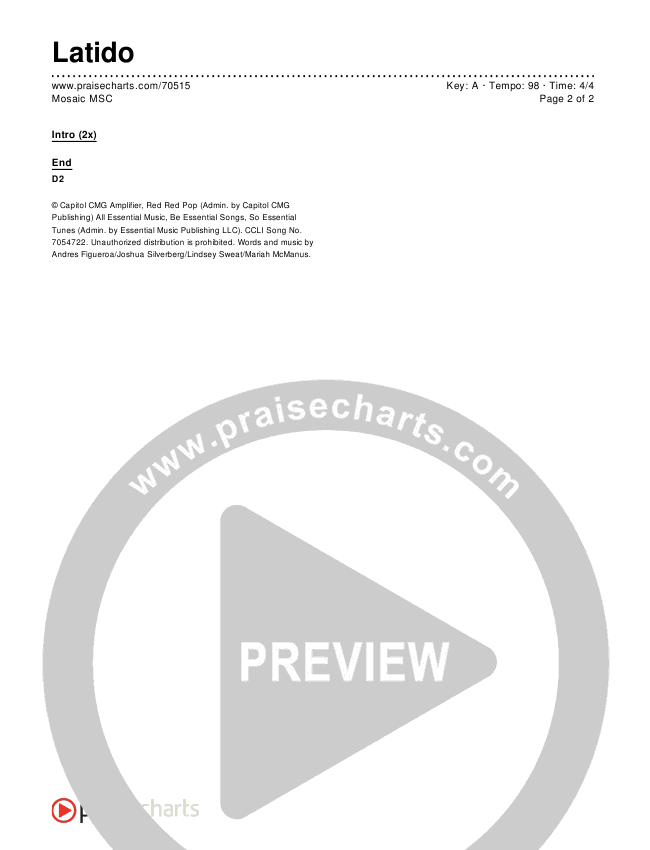 Latido (Heartbeat) Chords & Lyrics (Mosaic MSC)