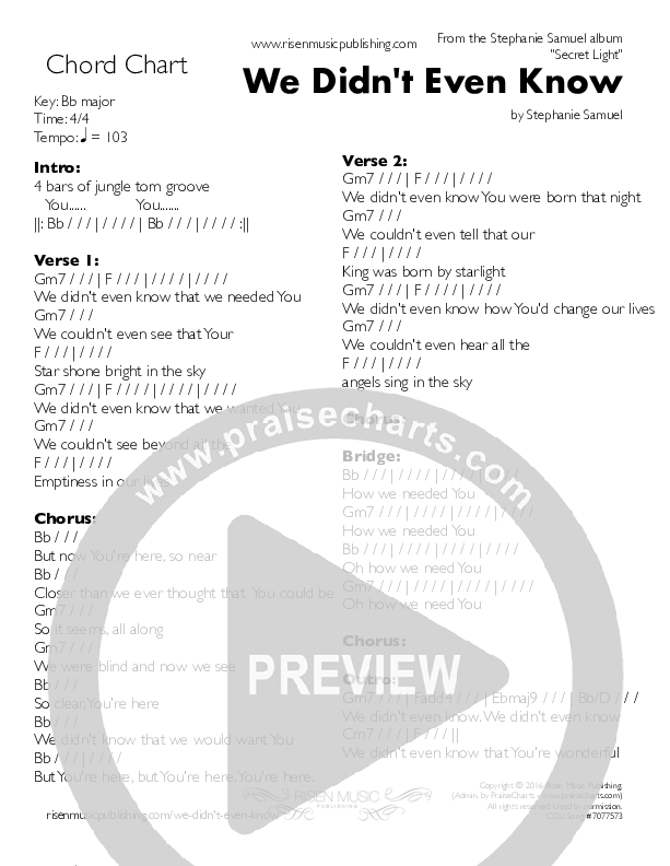 We Didn’t Even Know  Chords & Lyrics (Stephanie Samuel)