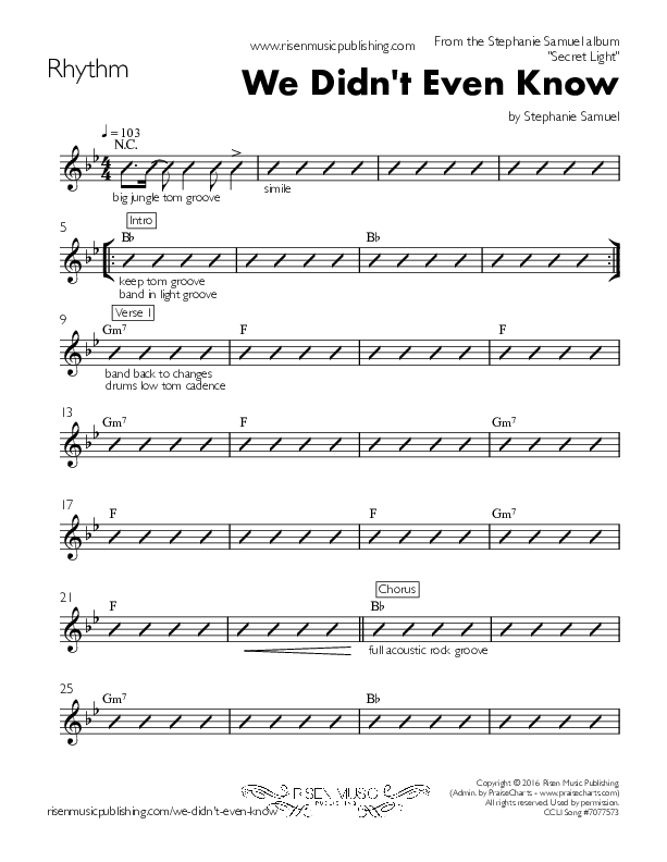 We Didn’t Even Know  Rhythm Chart (Stephanie Samuel)