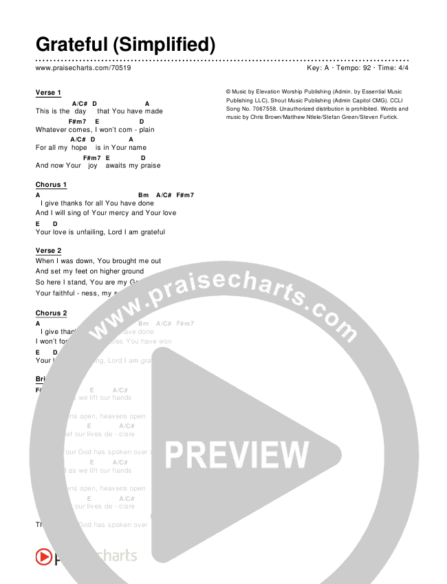 Grateful (Simplified) Chords PDF (Elevation Worship) PraiseCharts