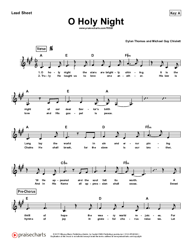 O Holy Night (Simplified) Lead Sheet (Melody) (Hillsong Worship)