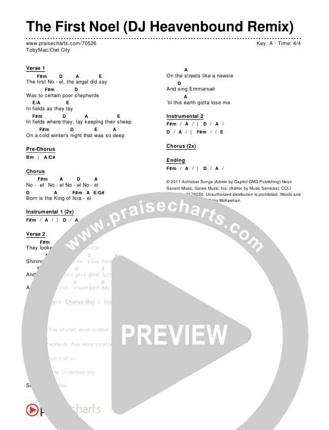 The First Noel (DJ Heavenbound Remix) Chords & Lyrics (TobyMac / Owl City)