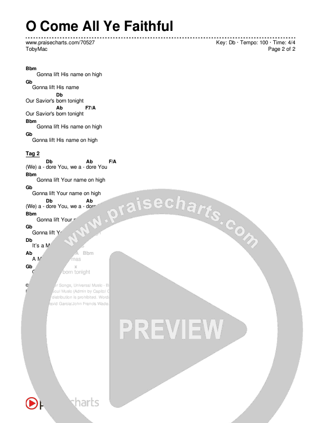 O Come All Ye Faithful Chords & Lyrics (TobyMac)