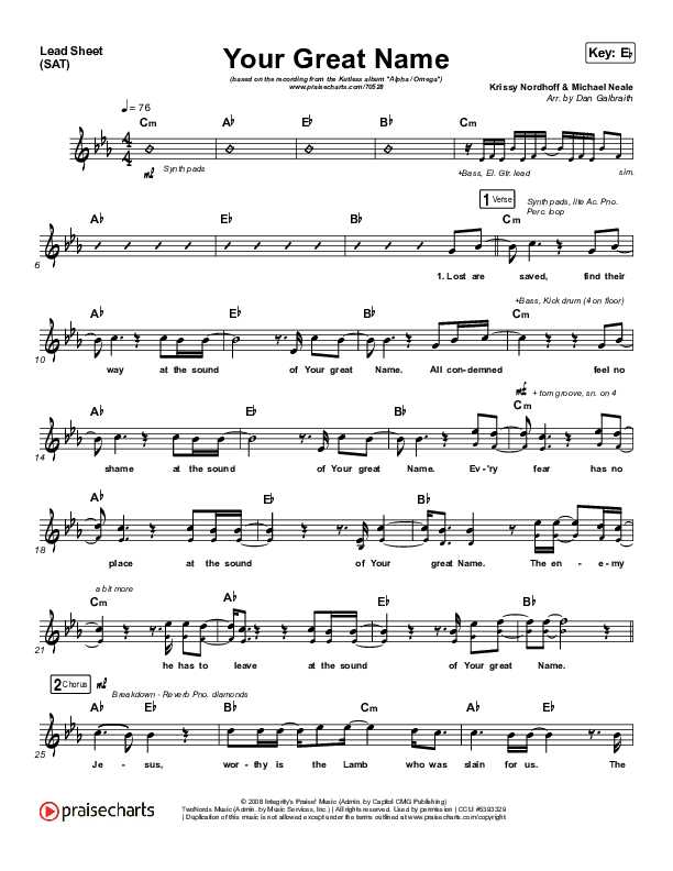 Your Great Name Lead Sheet (SAT) (Kutless)