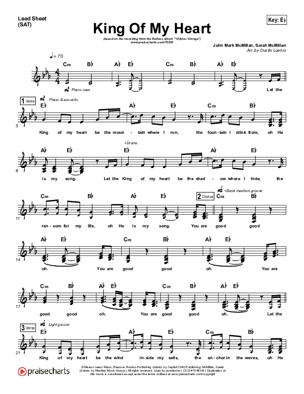 King Of My Heart Lead Sheet (SAT) (Kutless)