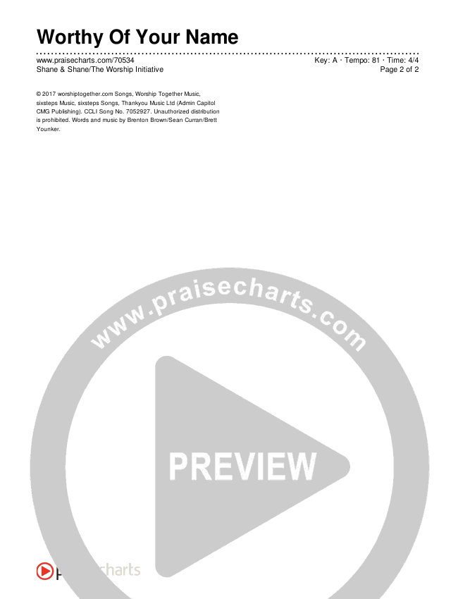 Worthy Of Your Name Chords & Lyrics (Shane & Shane / The Worship Initiative)