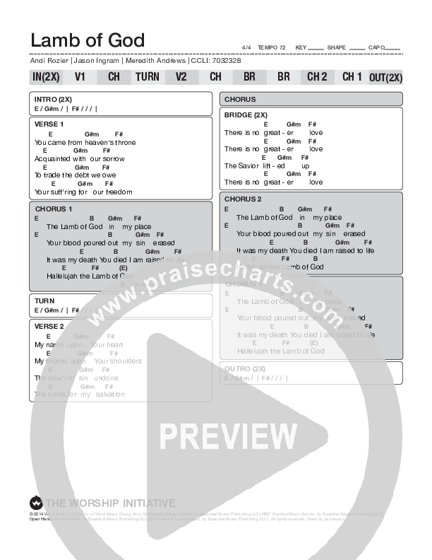 Lamb Of God Chord Chart (Shane & Shane / The Worship Initiative)