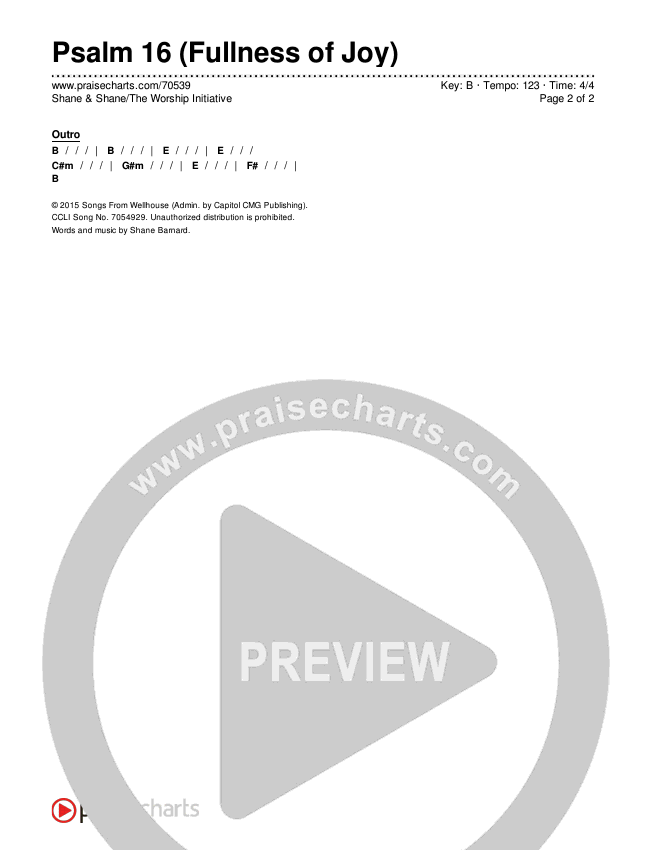 Psalm 16 (Fullness of Joy) Chords & Lyrics (Shane & Shane / The Worship Initiative)