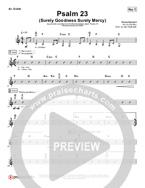 Psalm 23 (Surely Goodness) Rhythm Chart (Shane & Shane / The Worship Initiative)