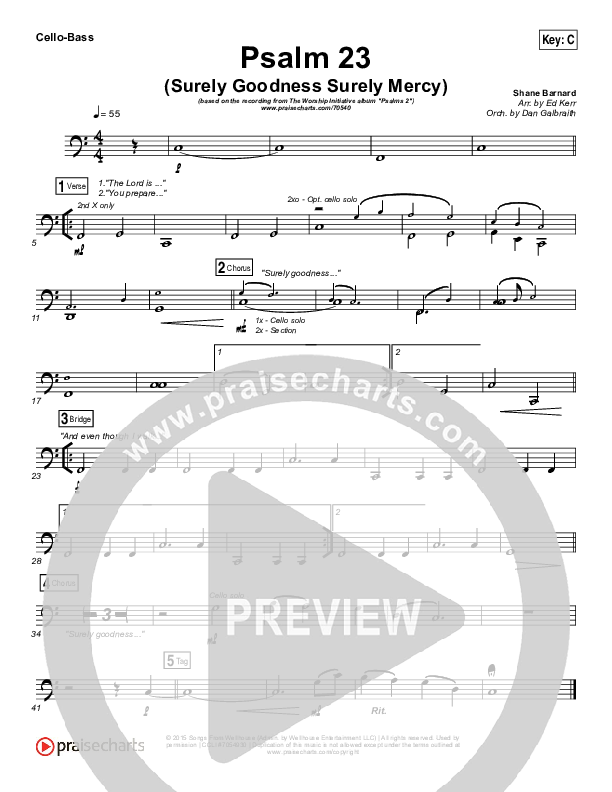 Psalm 23 (Surely Goodness) Cello/Bass (Shane & Shane / The Worship Initiative)