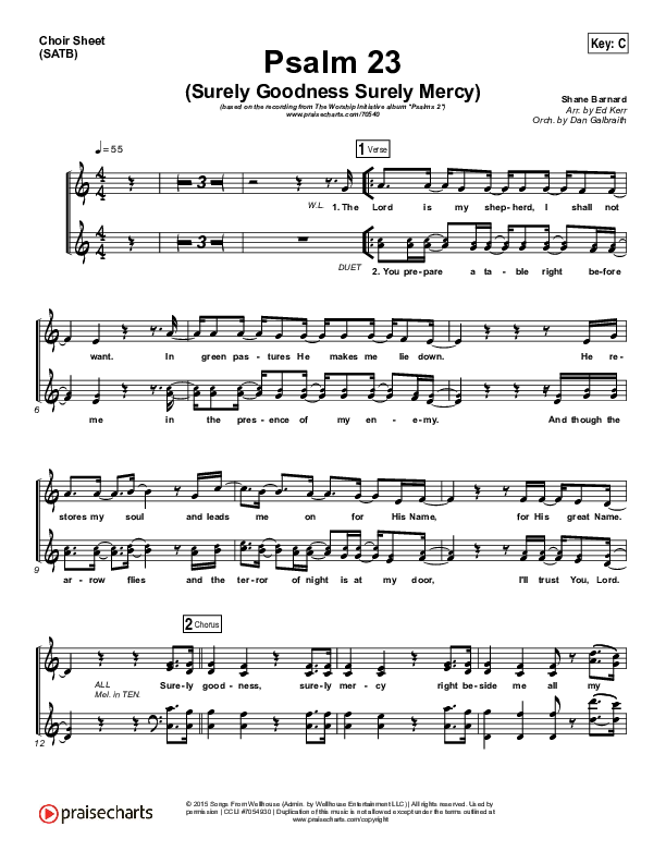 Psalm 23 (Surely Goodness) Choir Sheet (SATB) (Shane & Shane / The Worship Initiative)