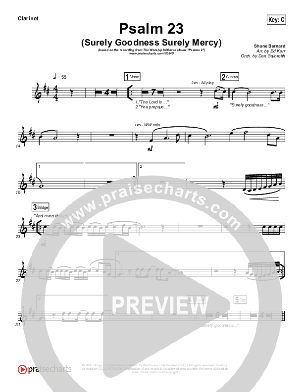 Psalm 23 (Surely Goodness) Clarinet (Shane & Shane / The Worship Initiative)