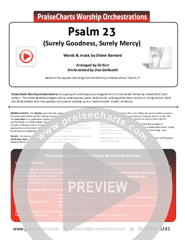 Psalm 23 (Surely Goodness) Cover Sheet (Shane & Shane / The Worship Initiative)