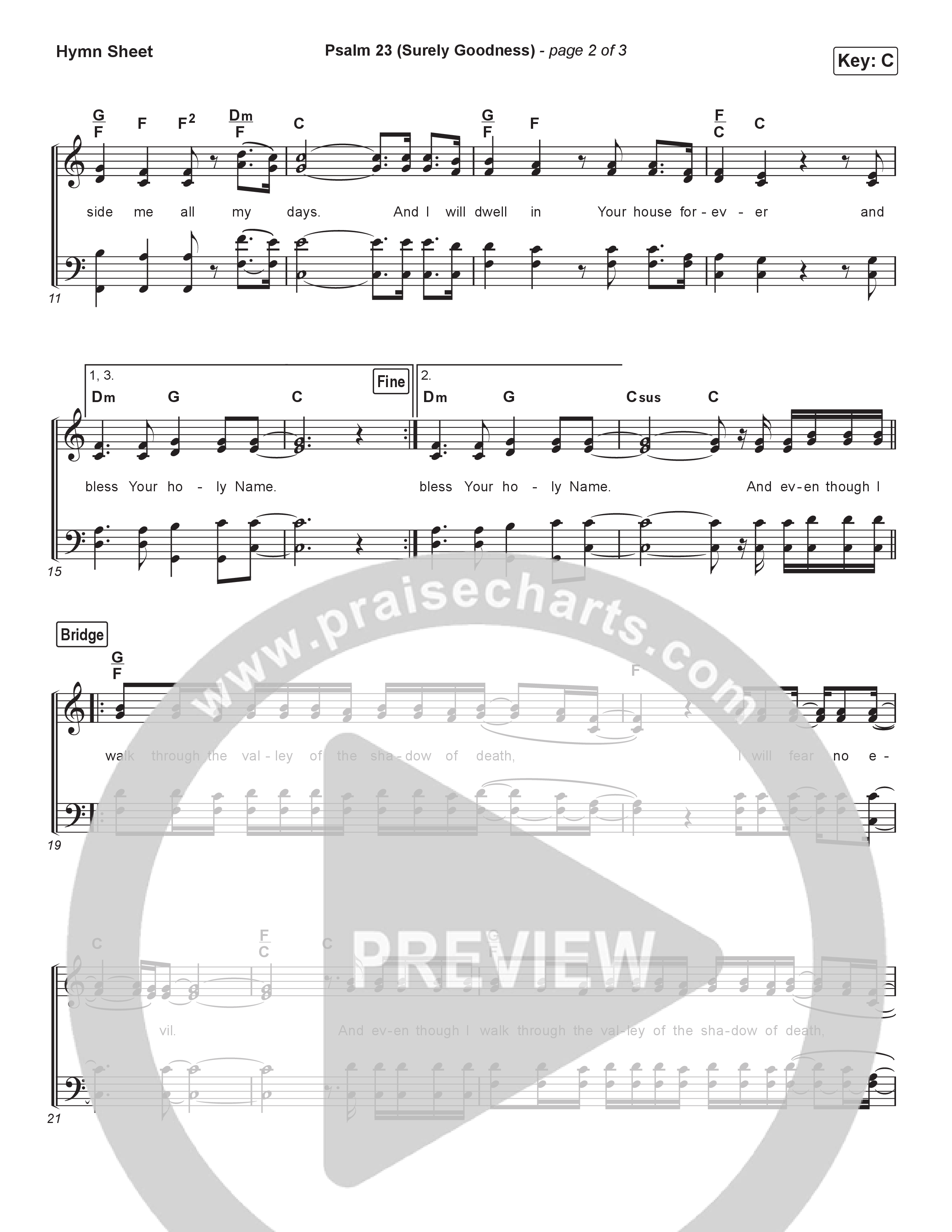 Psalm 23 (Surely Goodness) Hymn Sheet (Shane & Shane / The Worship Initiative)