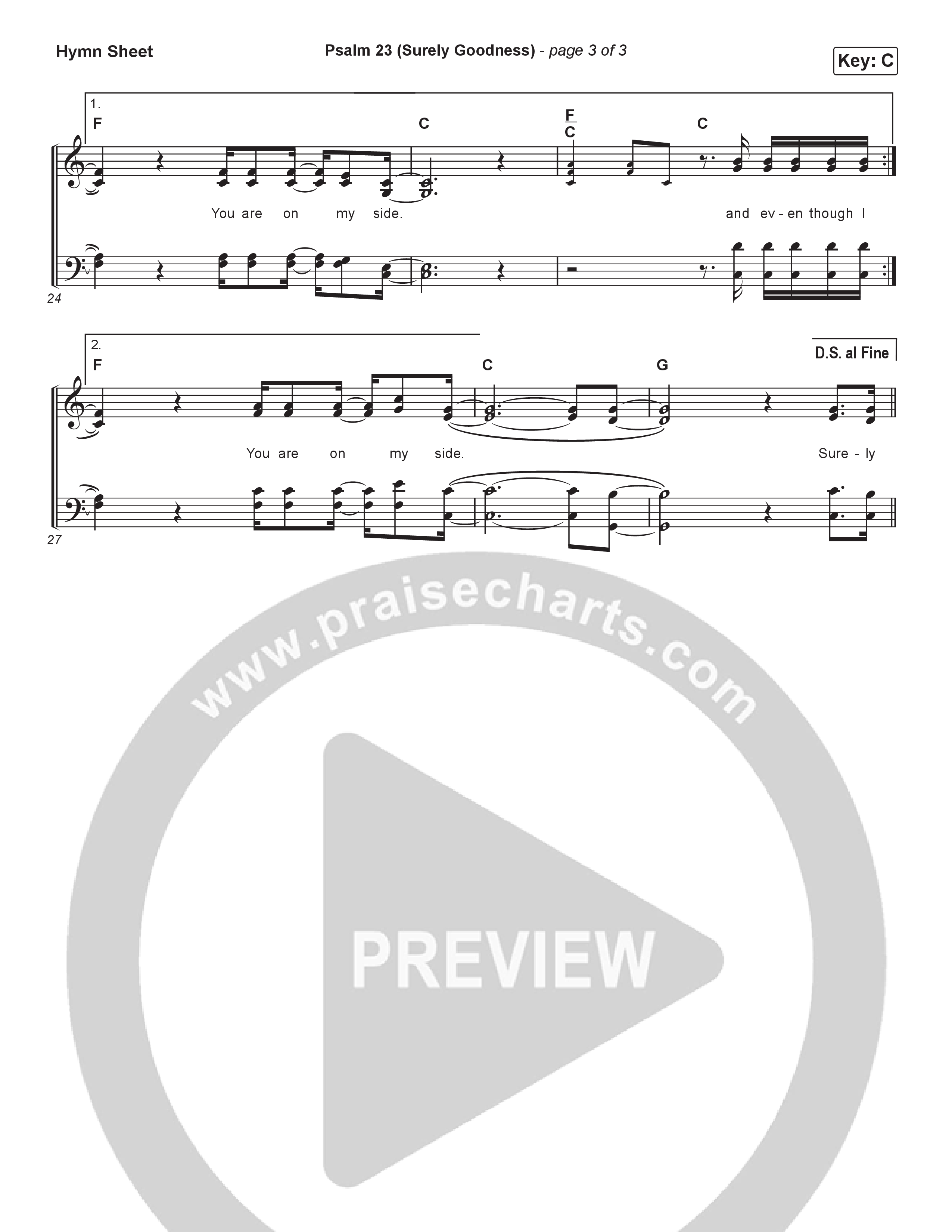 Psalm 23 (Surely Goodness) Hymn Sheet (Shane & Shane / The Worship Initiative)