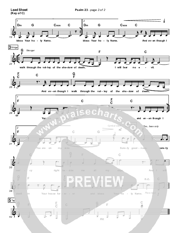Psalm 23 (Surely Goodness) Lead Sheet (Melody) (Shane & Shane / The Worship Initiative)