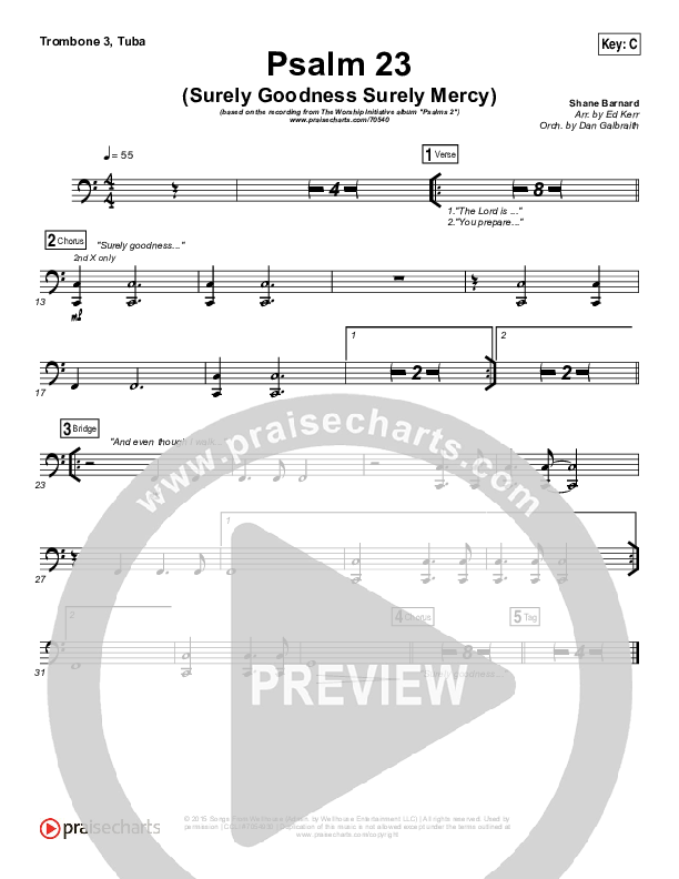 Psalm 23 (Surely Goodness) Trombone 3/Tuba (Shane & Shane / The Worship Initiative)