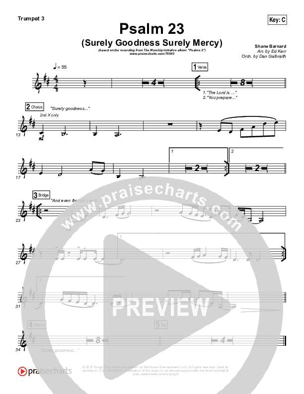 Psalm 23 (Surely Goodness) Brass Pack (Shane & Shane / The Worship Initiative)