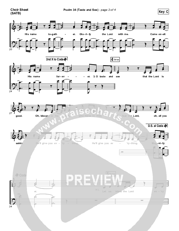 Psalm 34 (Taste and See) Choir Sheet (SATB) (Shane & Shane / The Worship Initiative)